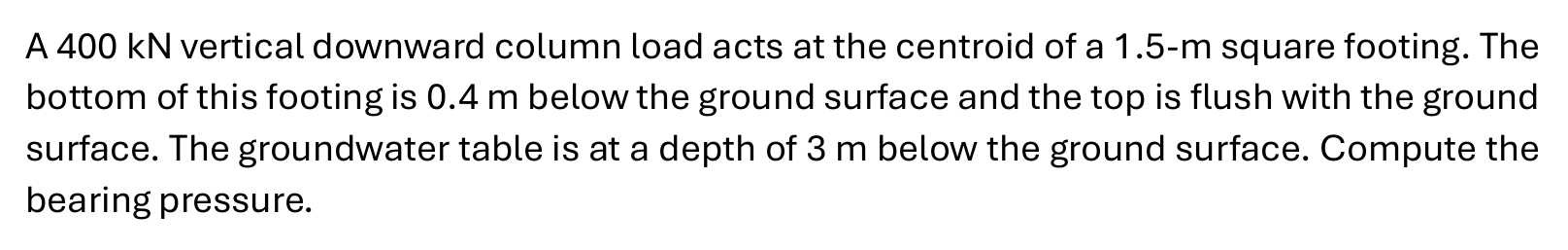 A 4 0 0 kN vertical downward column load acts at