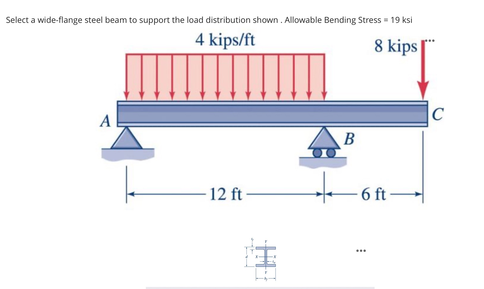 Select a wide - flange steel beam to support the