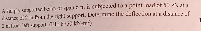 A simply supported beam of span 6 m is subjected