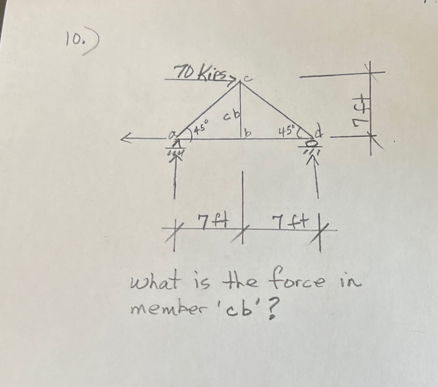 1 0 . ) What is the force in member ' c b ' ?