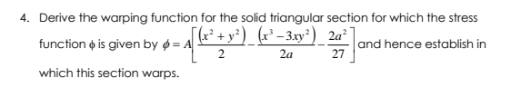 Derive the warping function for the solid