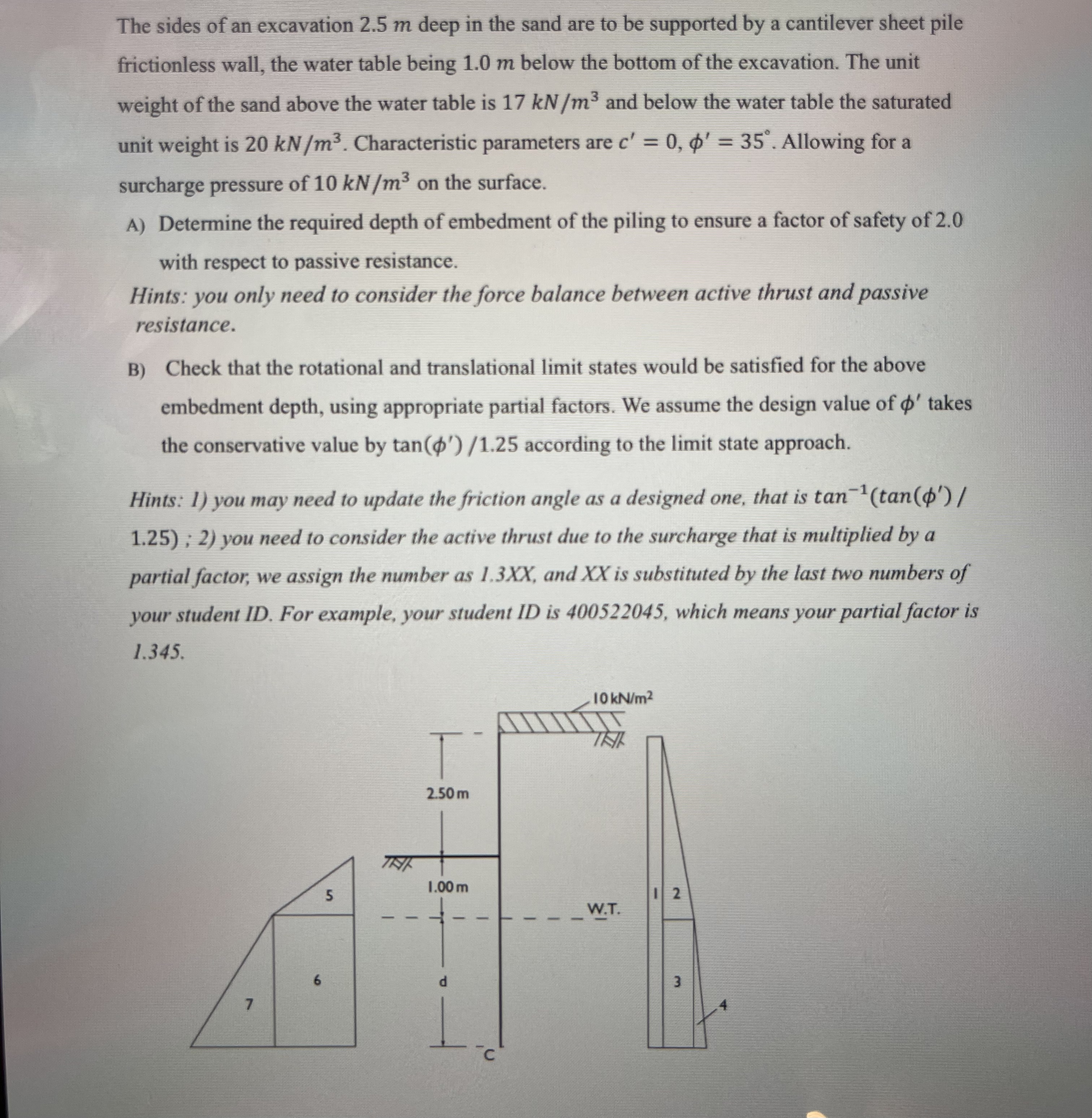 The sides of an excavation 2 . 5 m deep in the