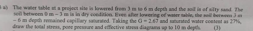 a ) The water table at a project site is lowered