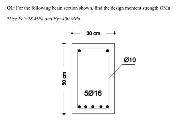Q 1 : For the following beam section shown, find
