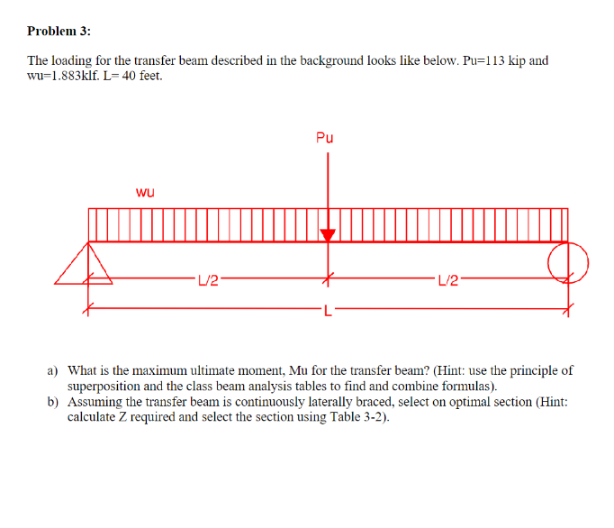Problem 3 : The loading for the transfer beam