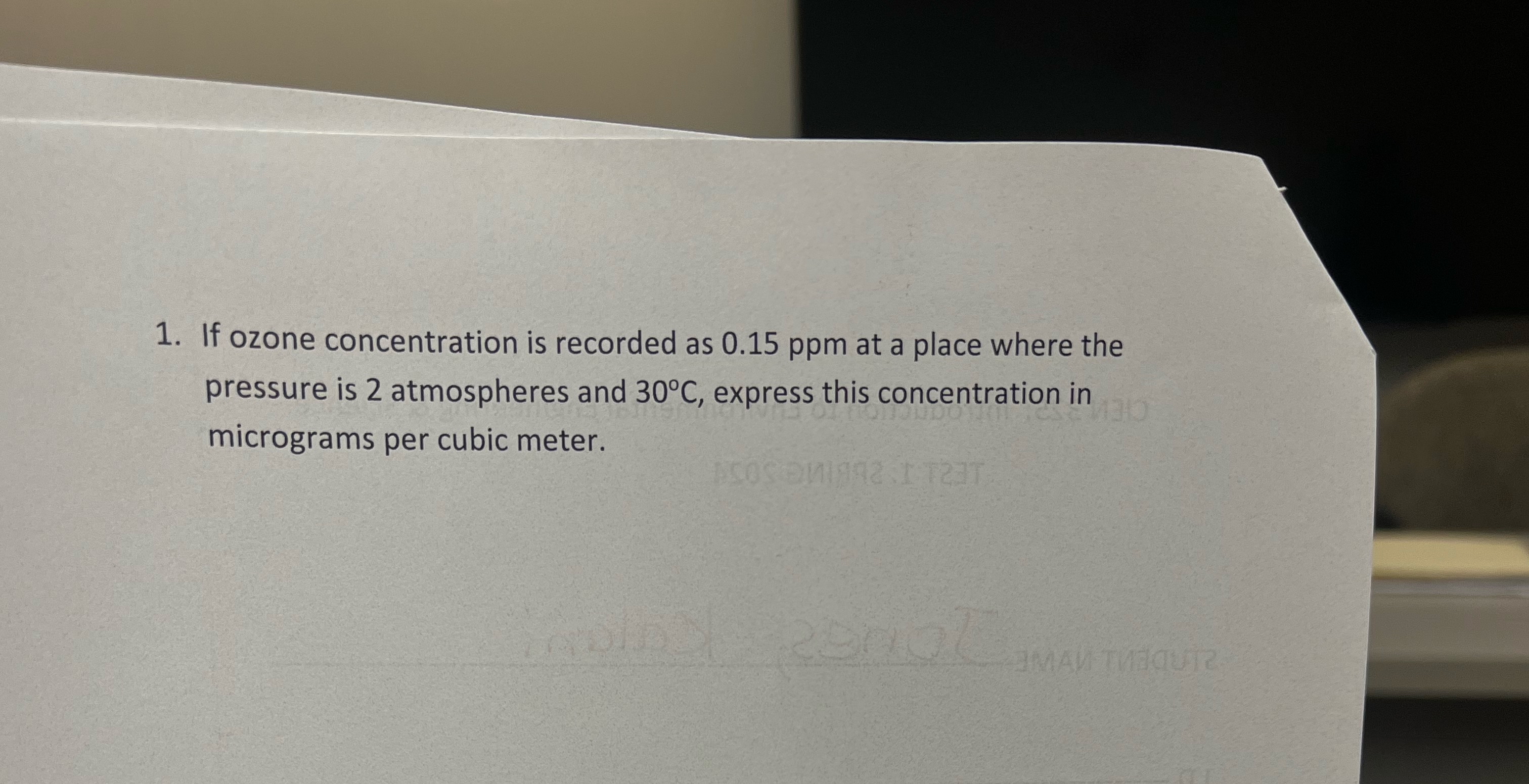 If ozone concentration is recorded as 0 . 1 5 p p