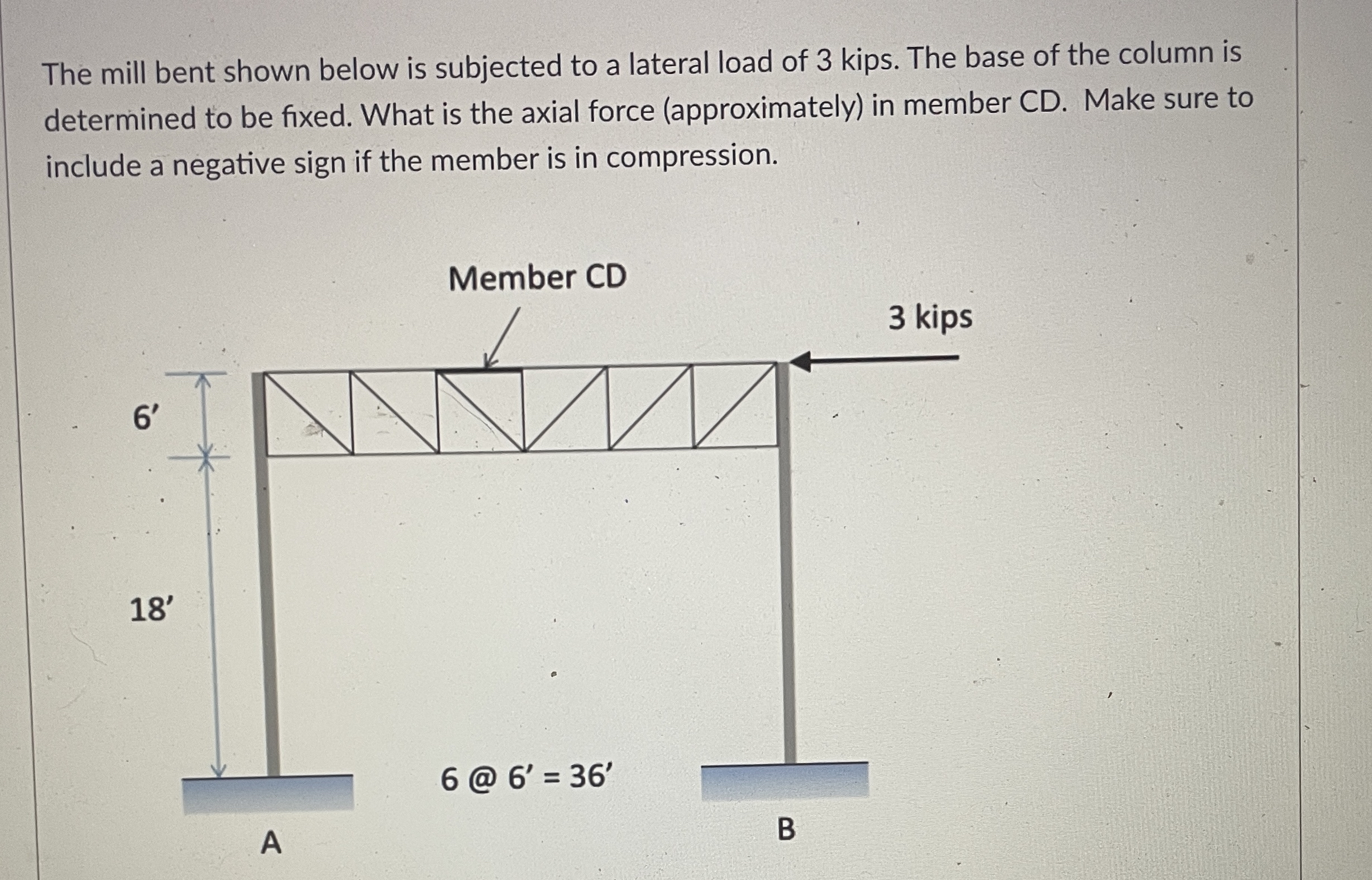 The mill bent shown below is subjected to a