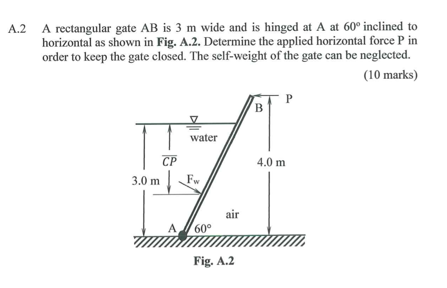 A . 2 A rectangular gate A B is 3 m wide and is