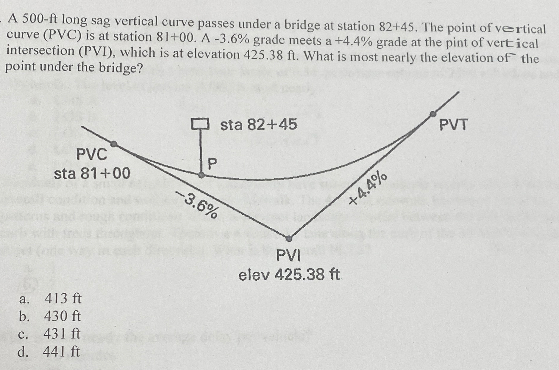 A 5 0 0 - f t long sag vertical curve passes