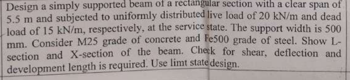 Design a simply supported beam of a rectangular
