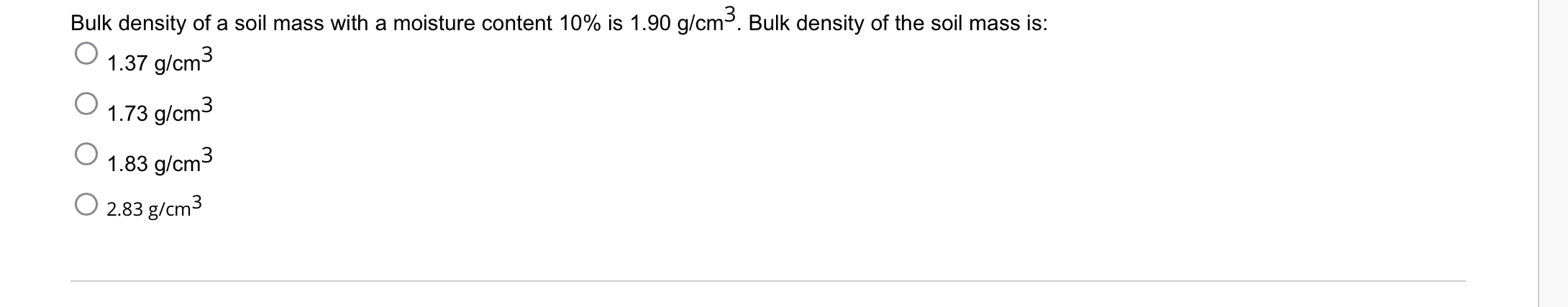 Bulk density of a soil mass with a moisture