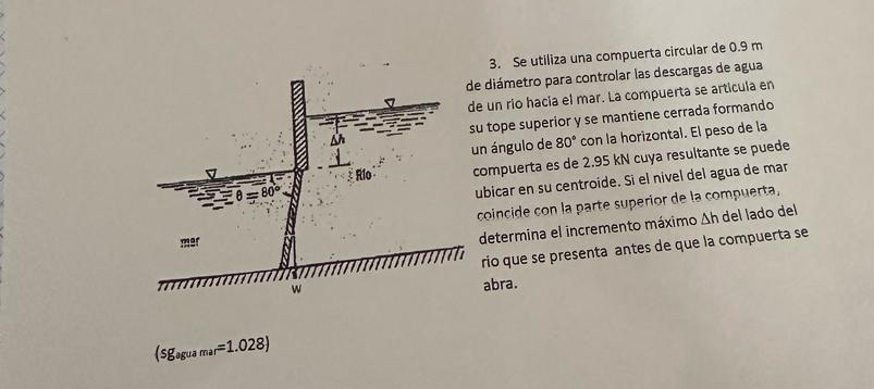 Se utiliza una compuerta circular de 0 . 9 m de