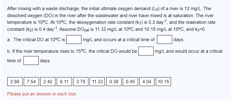 After mixing with a waste discharge, the initial