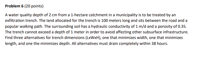 Problem 6 ( 2 0 points ) A water quality depth of