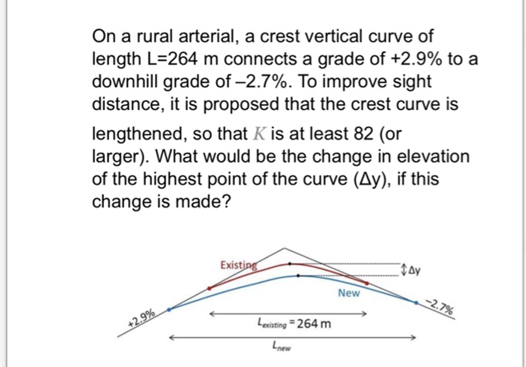 On a rural arterial, a crest vertical curve of