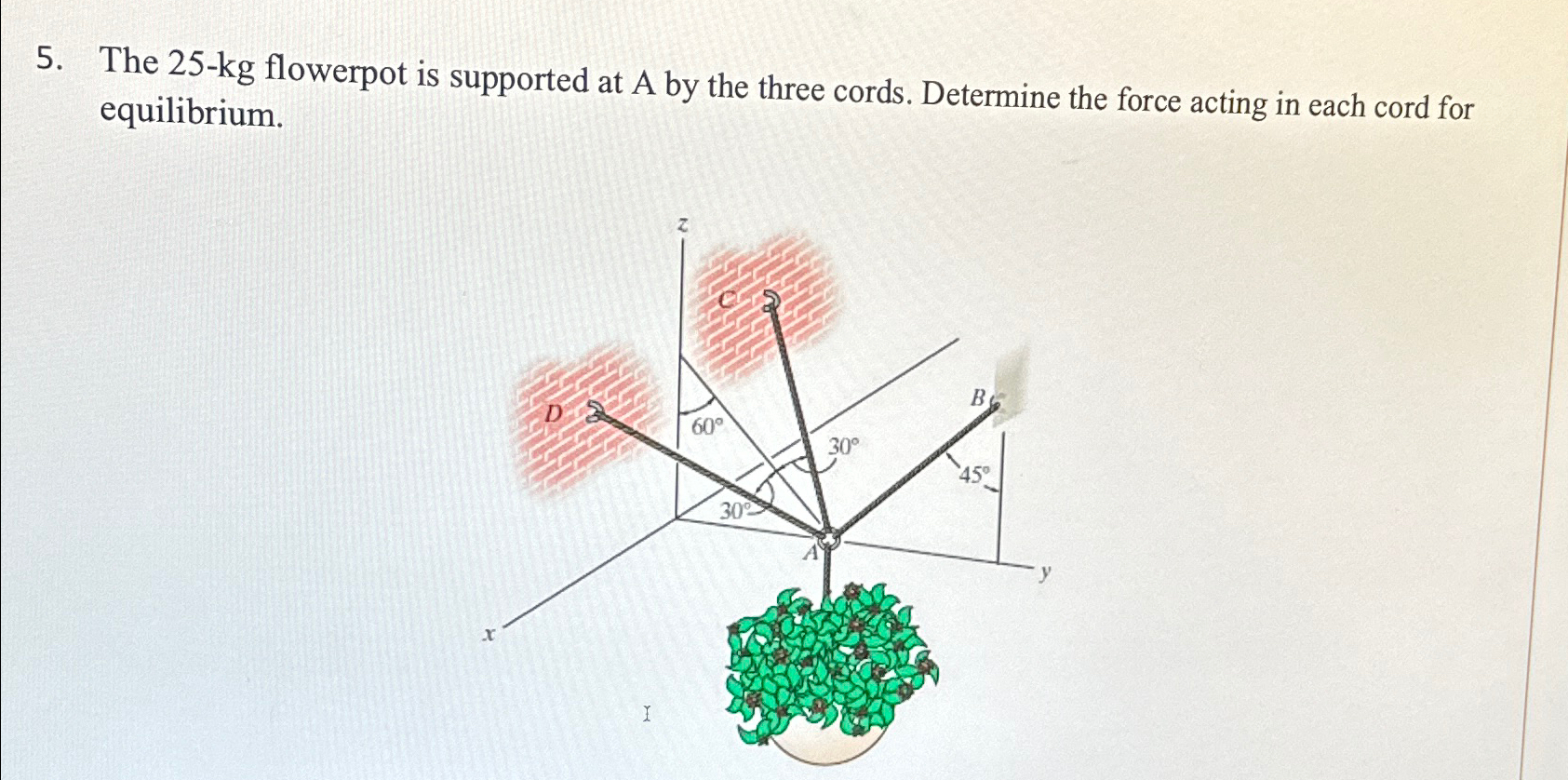 The 2 5 - k g flowerpot is supported at A by the