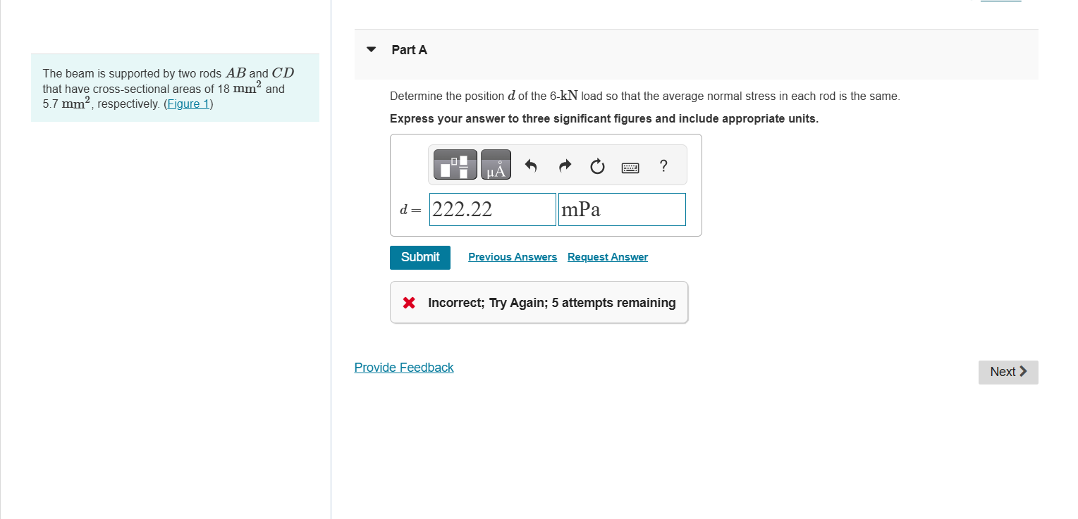 The beam is supported by two rods A B and C D