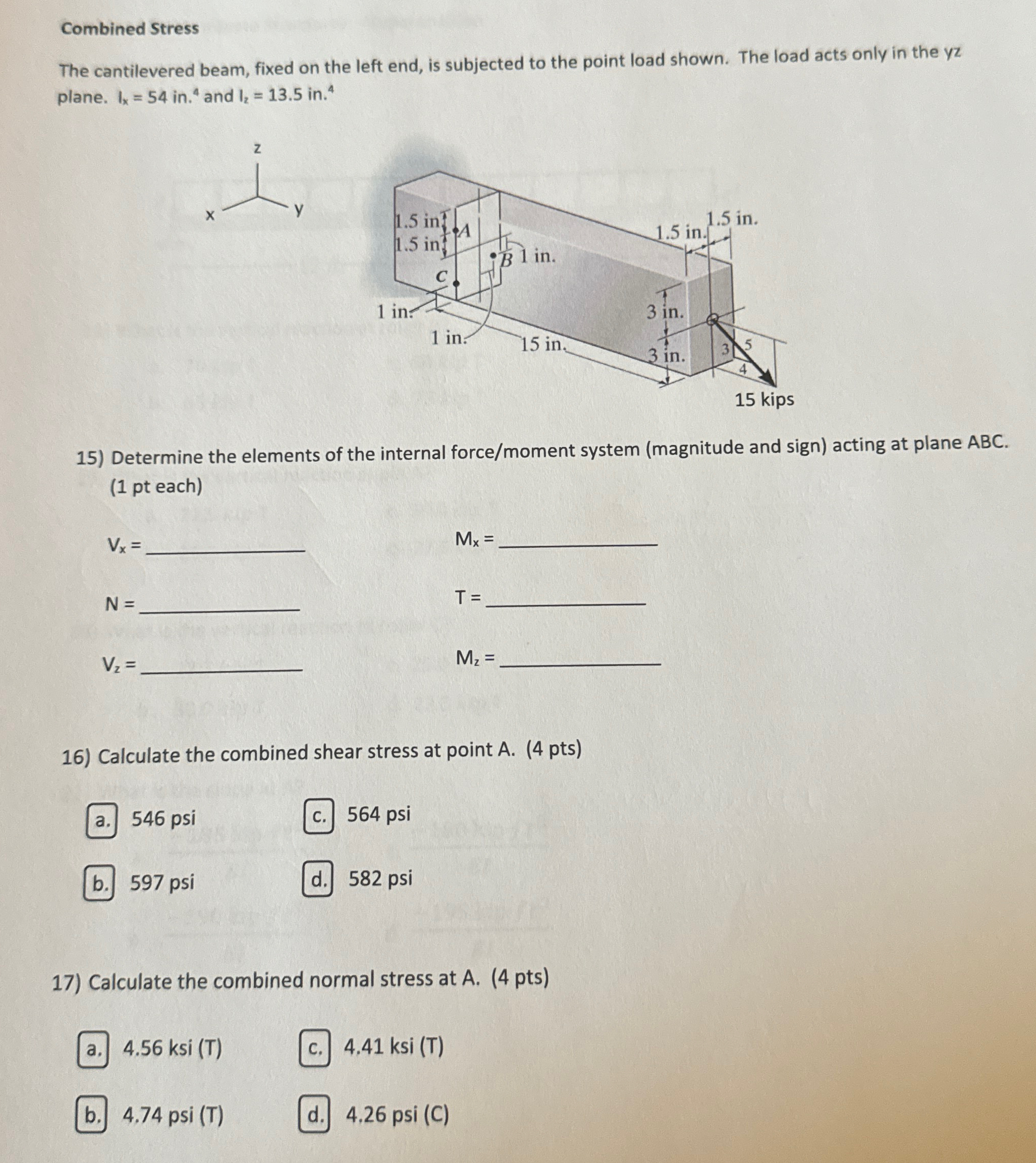 Combined Stress The cantilevered beam, fixed on