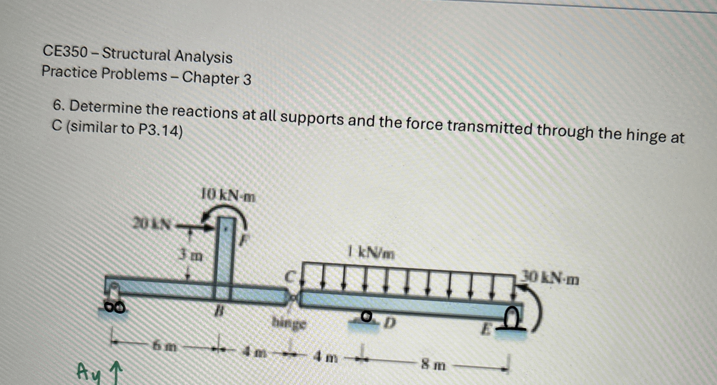 CE 3 5 0 - Structural Analysis Practice Problems