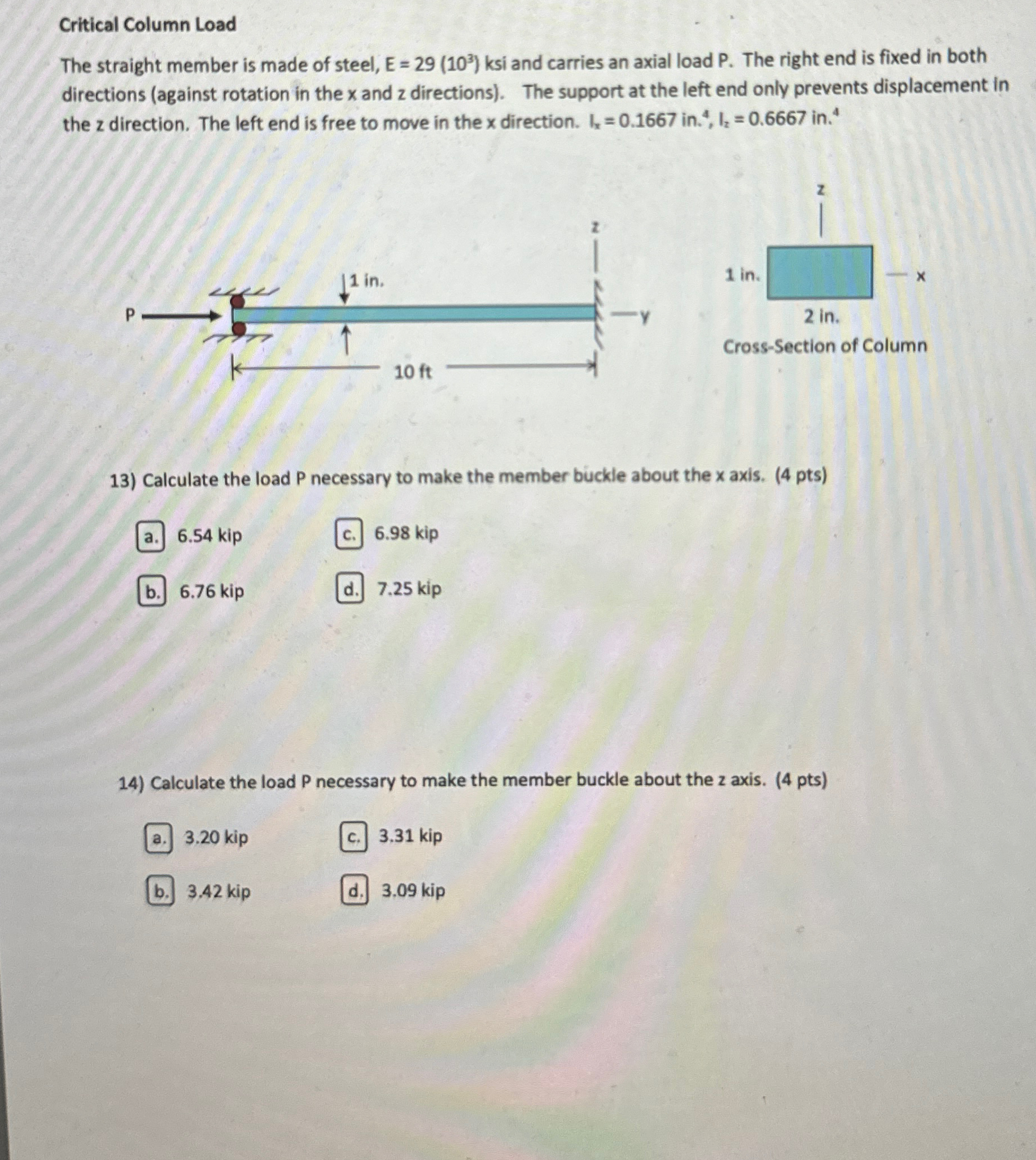 Critical Column Load The straight member is made