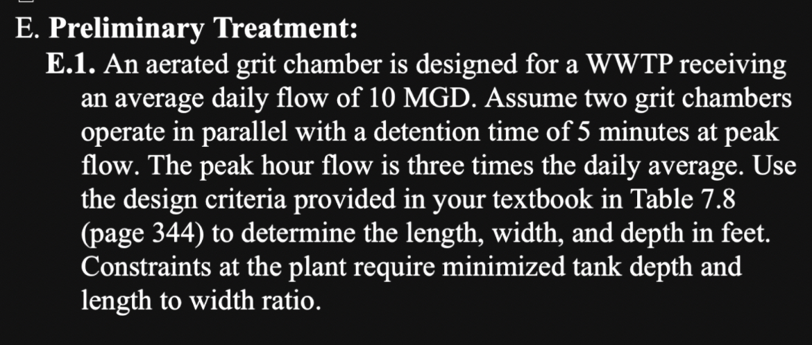 E . Preliminary Treatment: E . 1 . An aerated