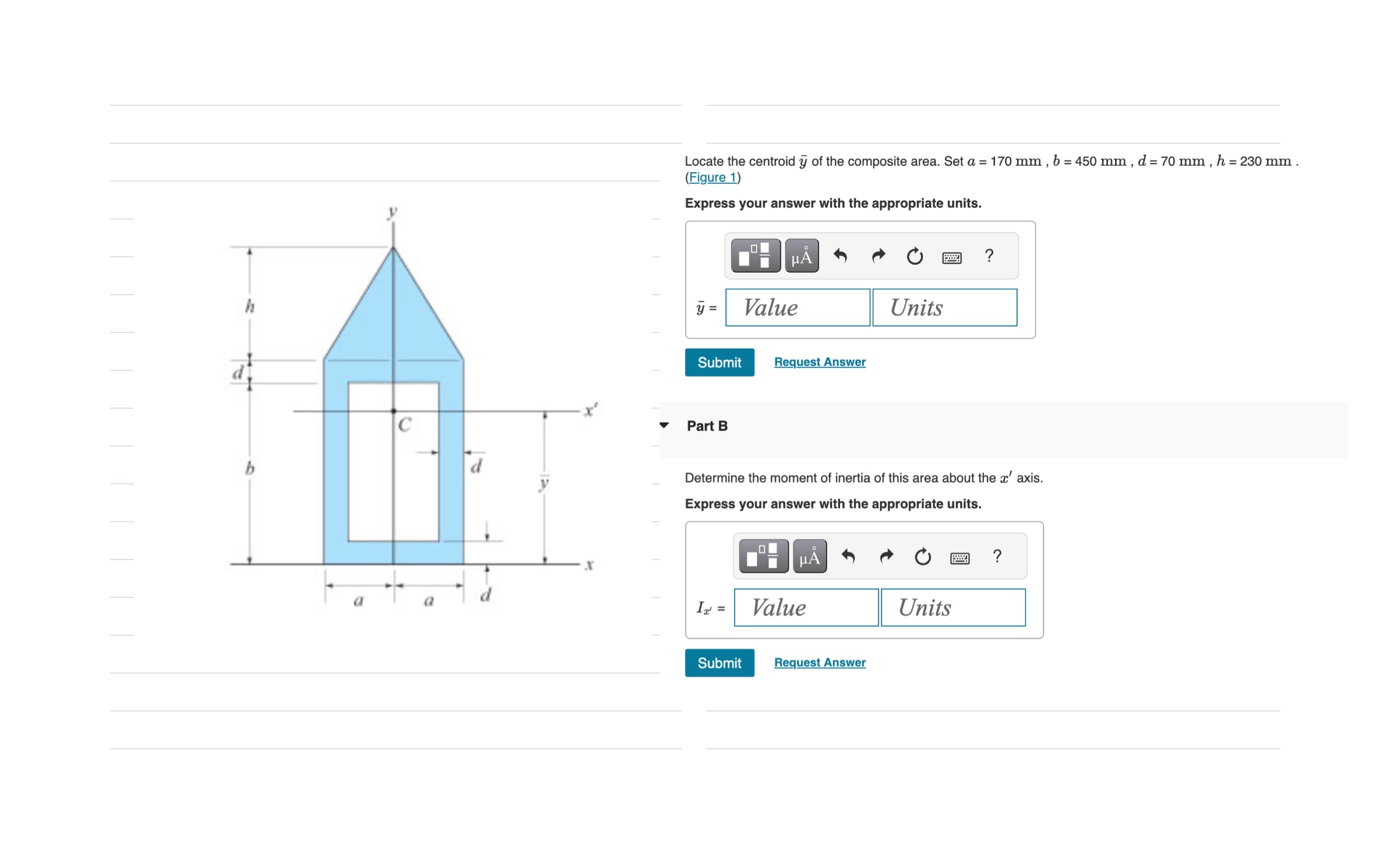 Locate the centroid ? b a r ( y ) of the
