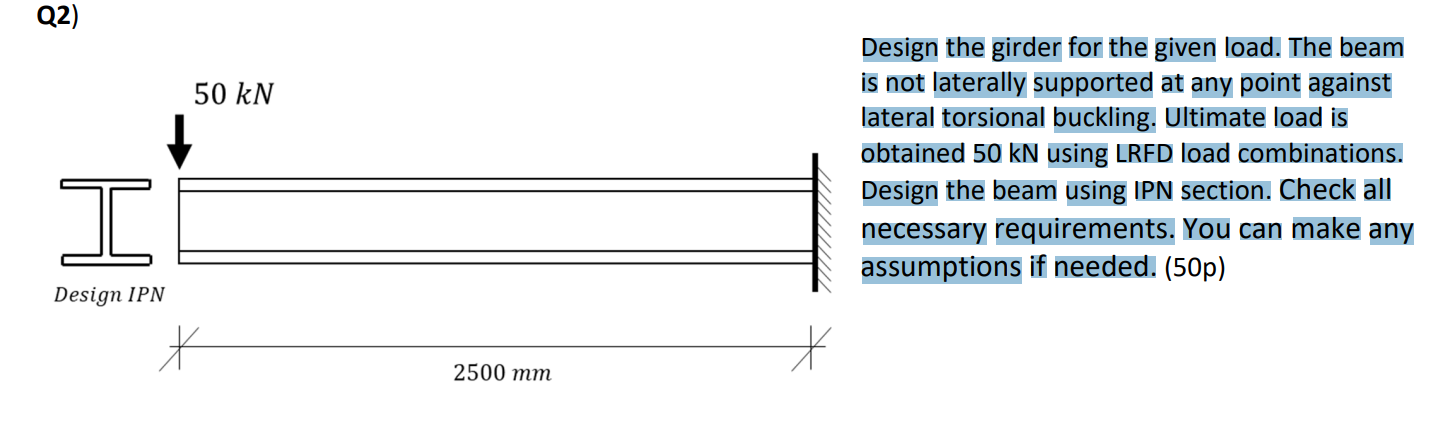 Q 2 ) Design the girder for the given load. The