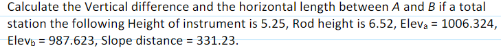 Calculate the Vertical difference and the