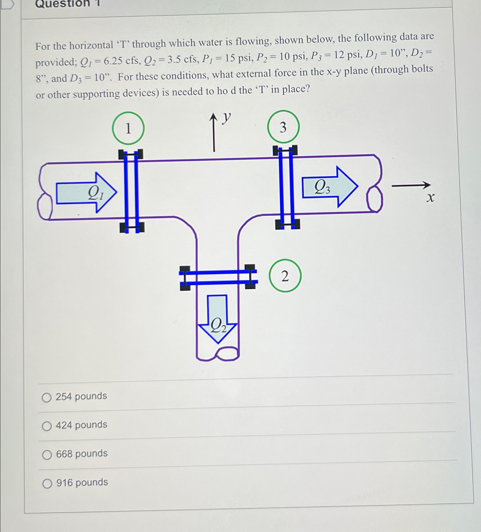 Question 1 For the horizontal ' T ' through which