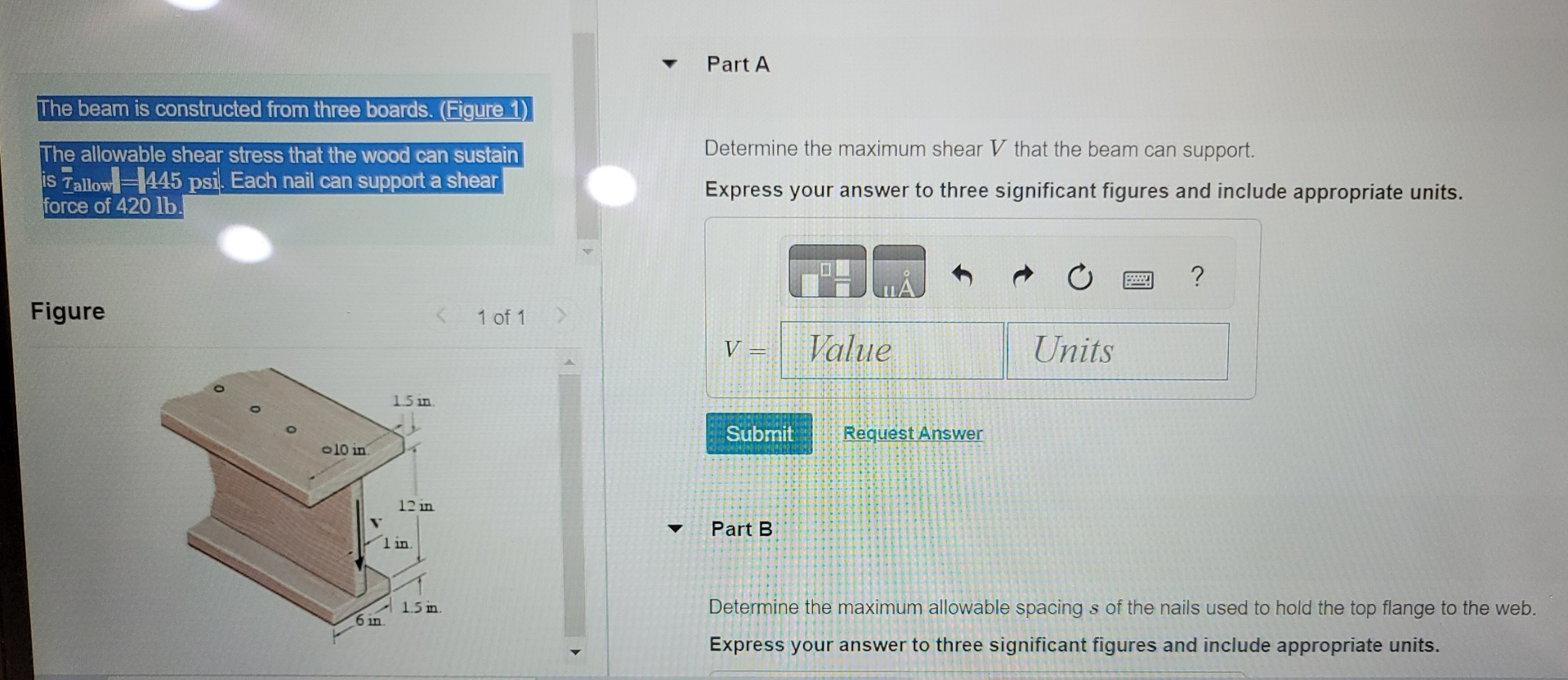 The beam is constructed from three boards. (