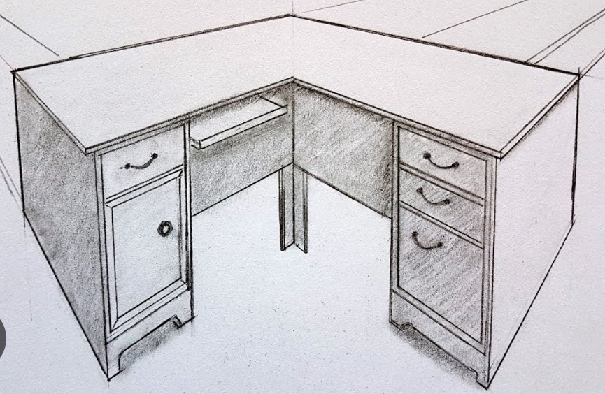 Draw and design a basic desk and chair and sketch