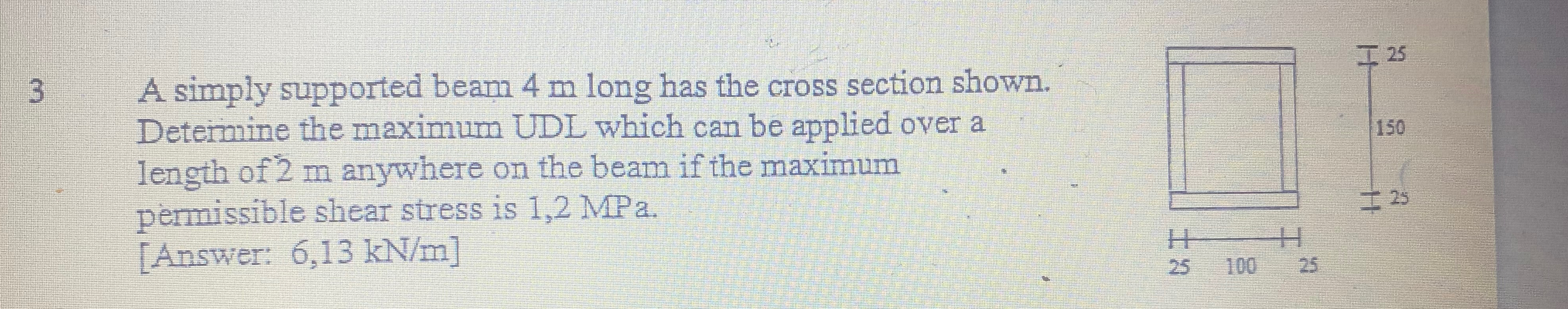 3 A simply supported beam 4 m long has the cross