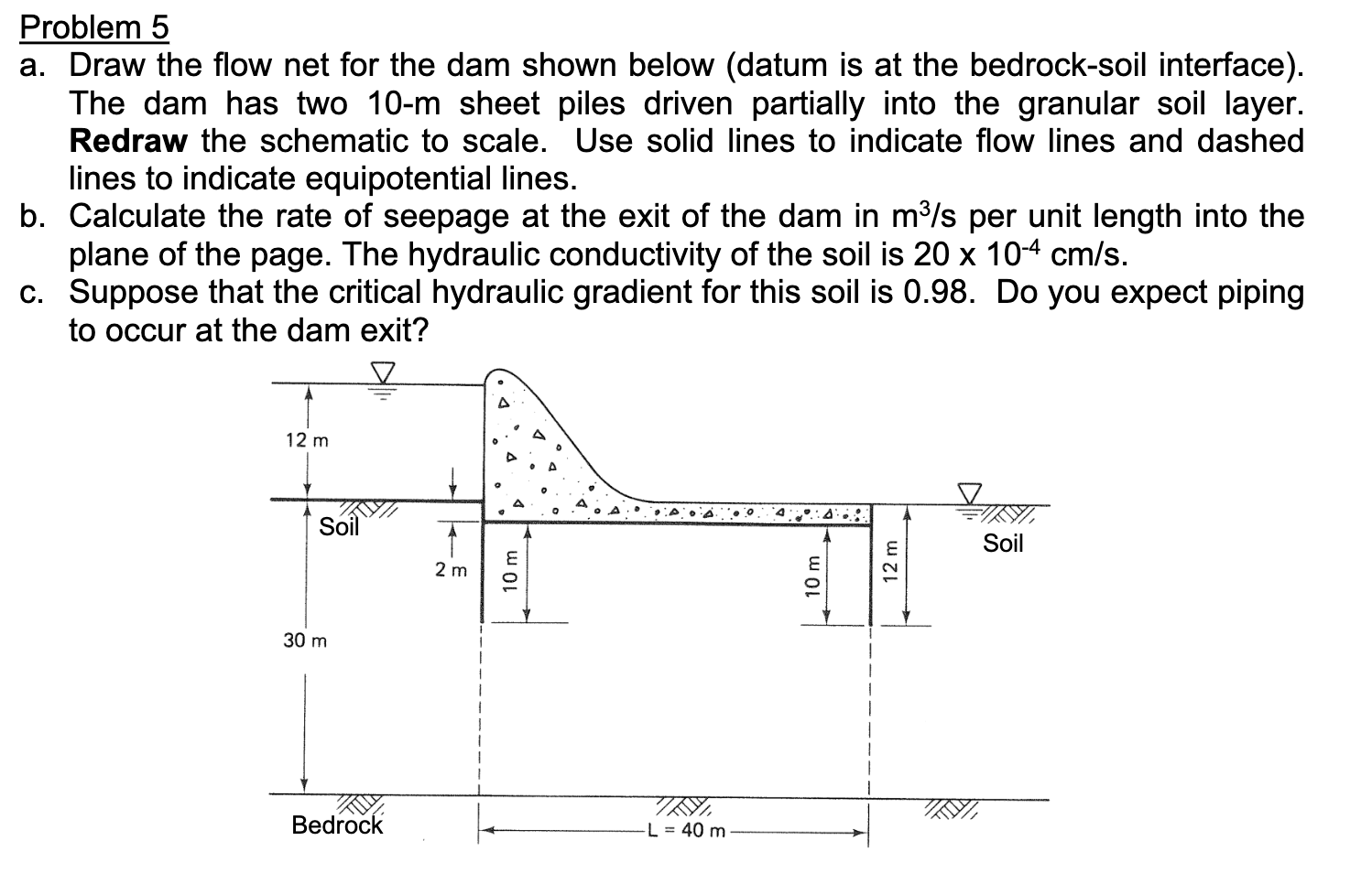 Problem 5 a . Draw the flow net for the dam shown