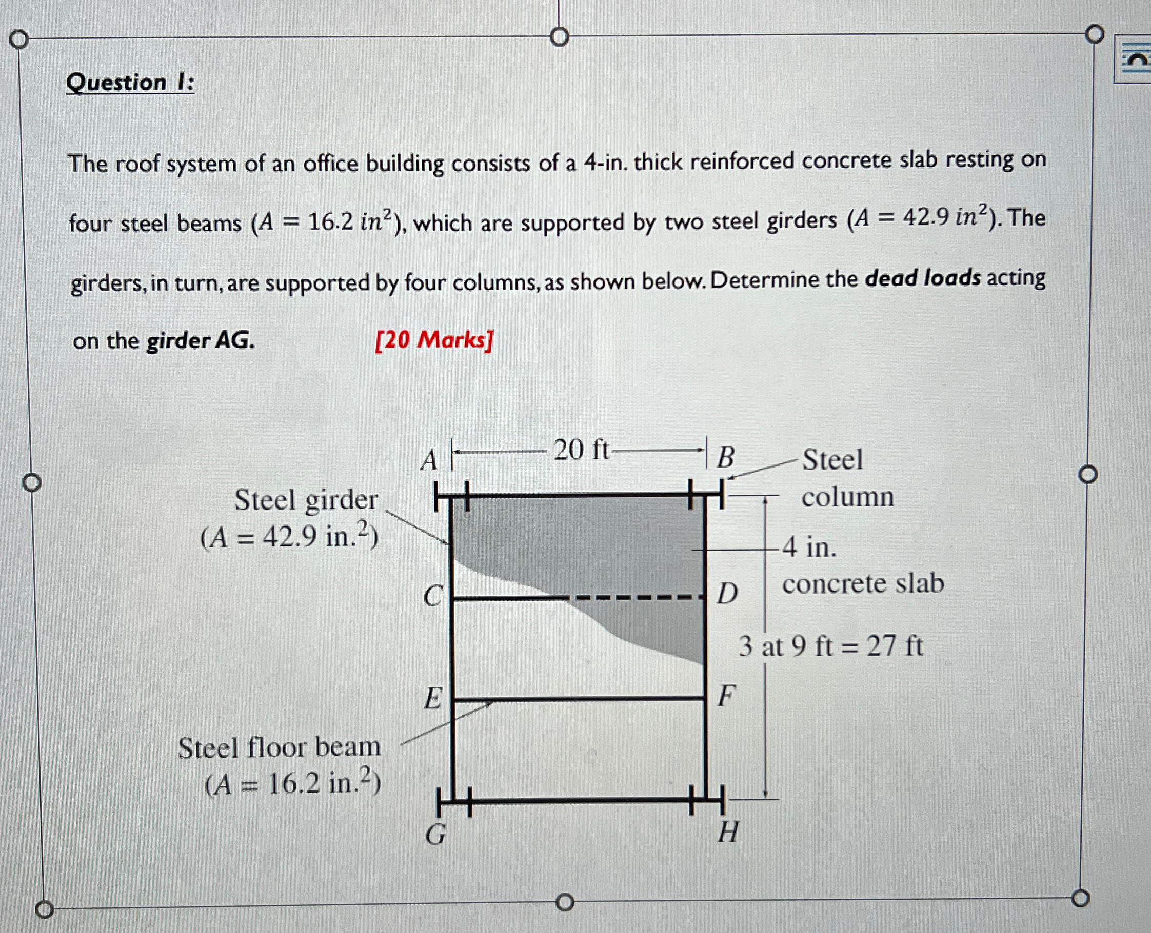 Question 1 : The roof system of an office