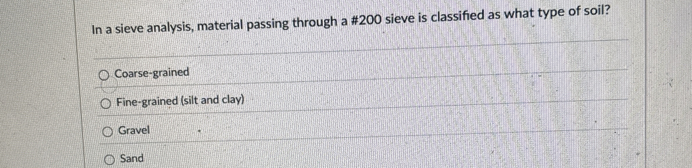 In a sieve analysis, material passing through a #