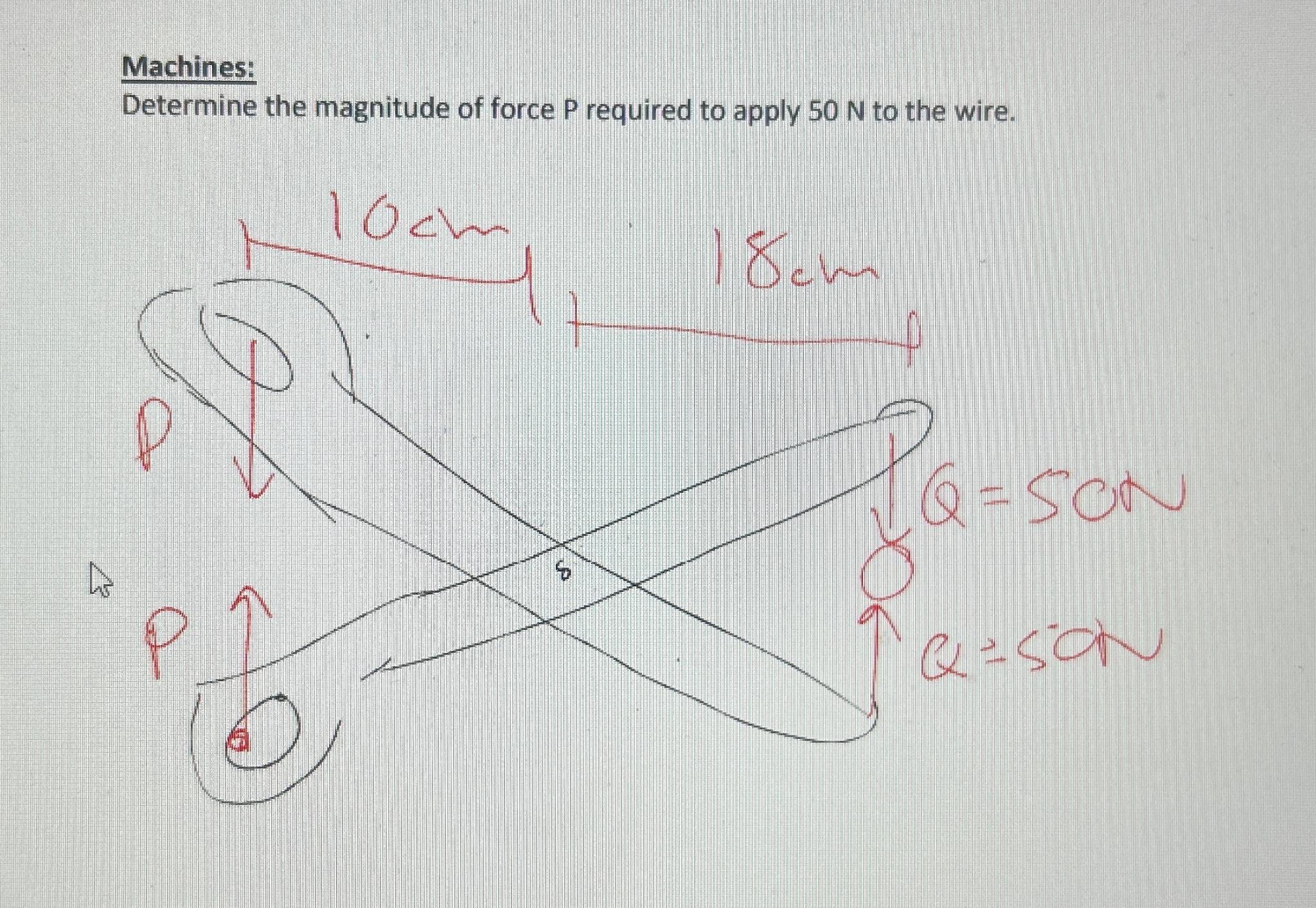 Machines: Determine the magnitude of force P