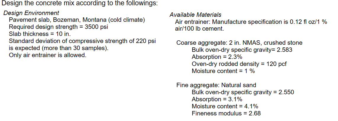 Design the concrete mix according to the