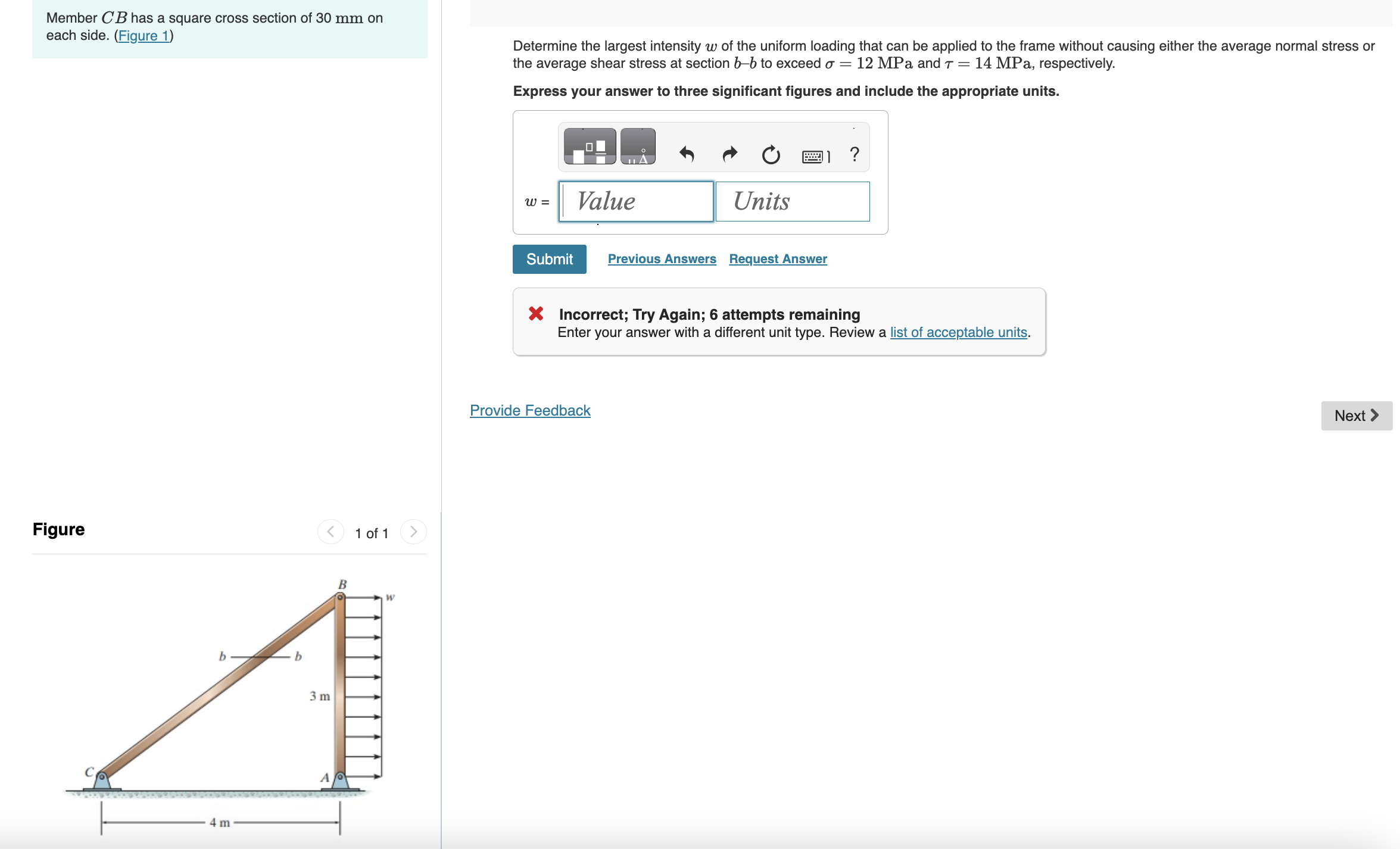 Member C B has a square cross section of 3 0 m m