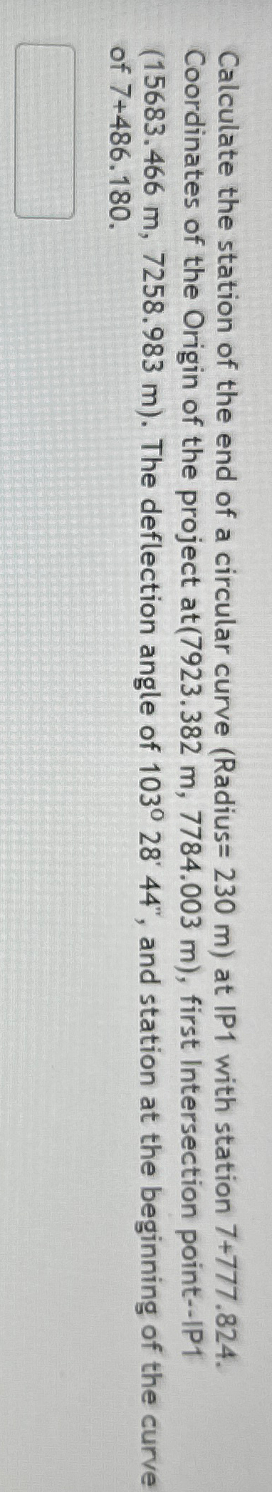 Calculate the station of the end of a circular