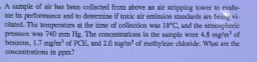 A sample of air has been collected from above an