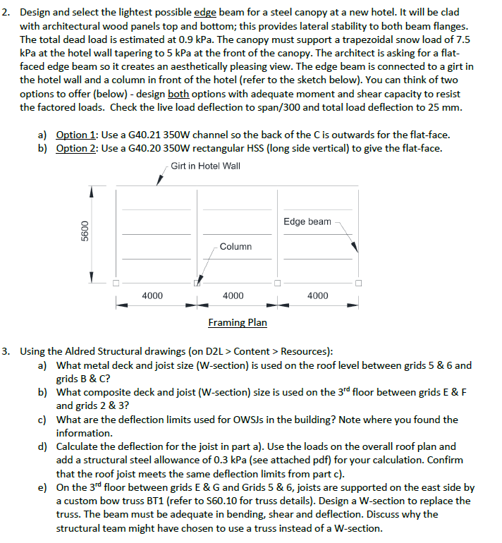 Design and select the lightest possible edge beam