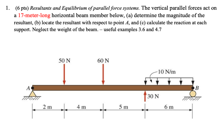 ( 6 pts ) Resultants and Equilibrium of parallel