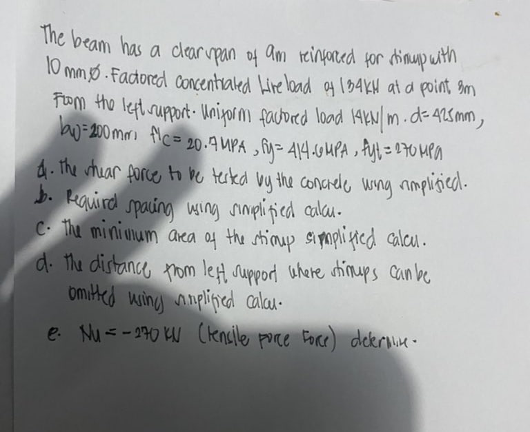 The beam has a clearspan of a m reinfored for