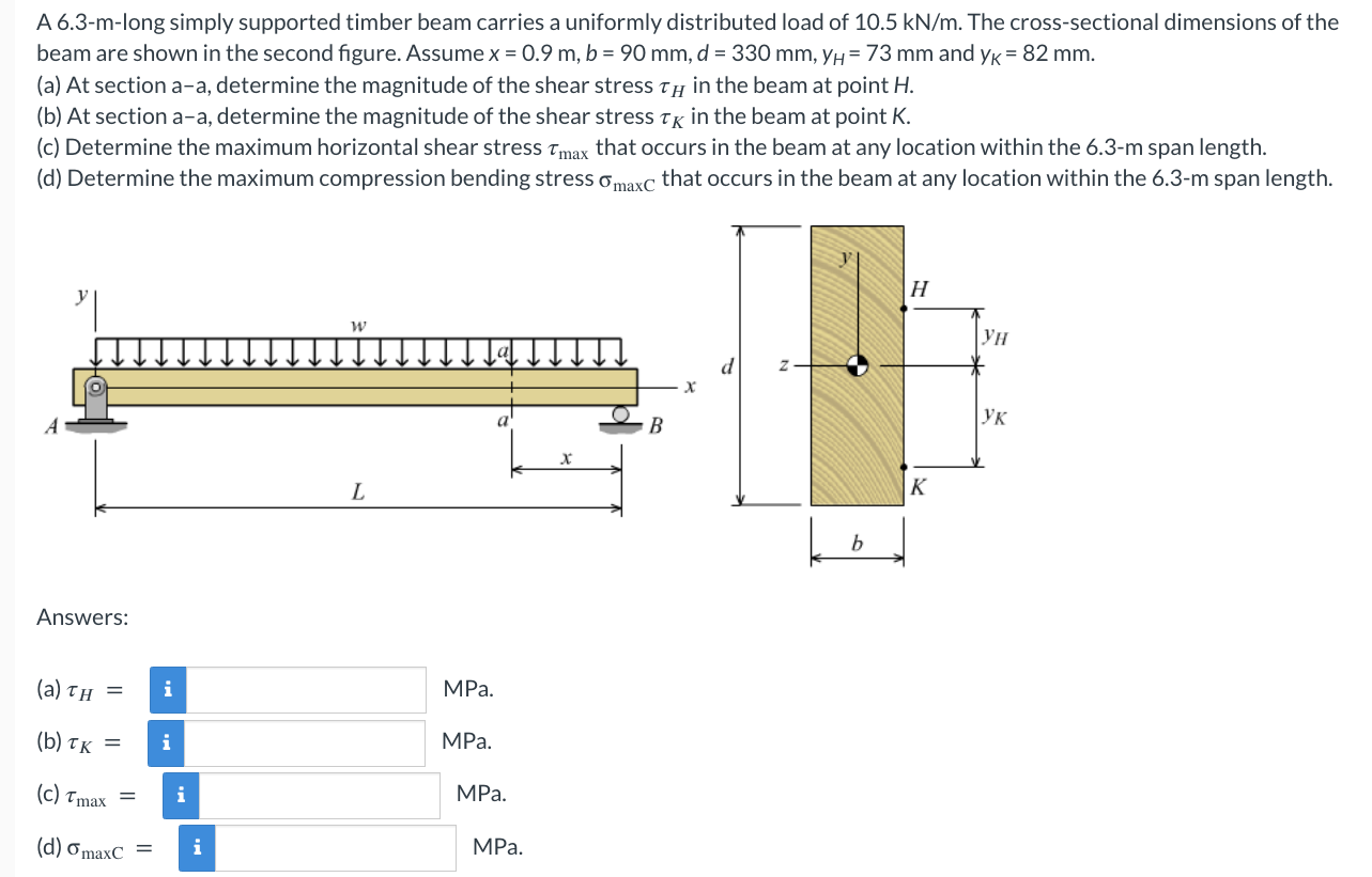 A 6 . 3 - m - long simply supported timber beam