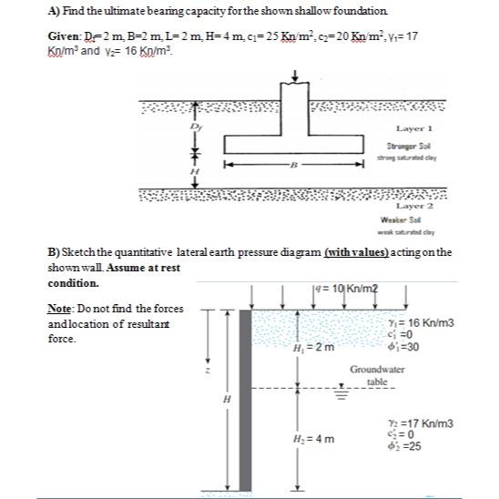 A ) Find the ultimate bearing capacity for the