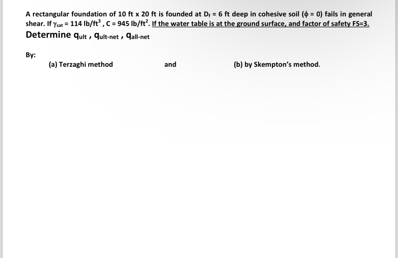 A rectangular foundation of 1 0 f t 2 0 f t is