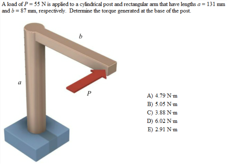A load of P = 5 5 N is applied to a cylindrical