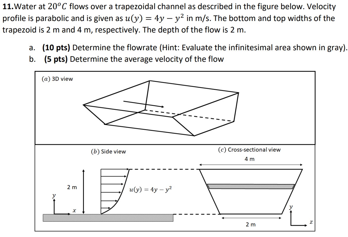 Water at 2 0 C flows over a trapezoidal channel