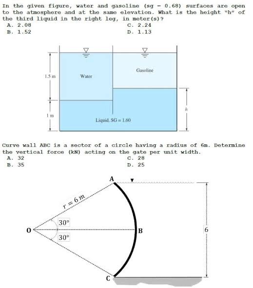 In the given figure, water and gasoline ( s g - 0