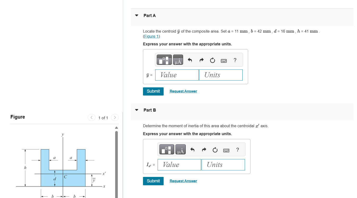 Part A Locate the centroid ? b a r ( y ) of the